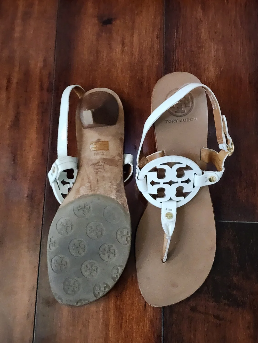 Tory Burch White Leather Double T Logo Wedge Sandals Size 8.5